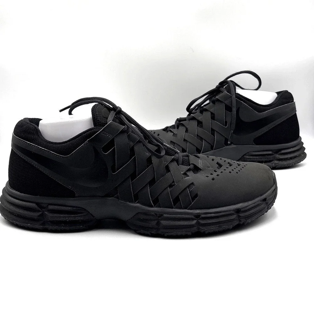 Nike Lunar Fingertrap TR Mens Size 12 Triple Black Training Shoes 898066-010